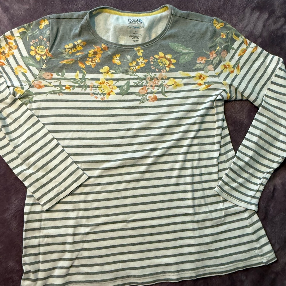 Croft & Barrow Yellow Floral Striped Blouse